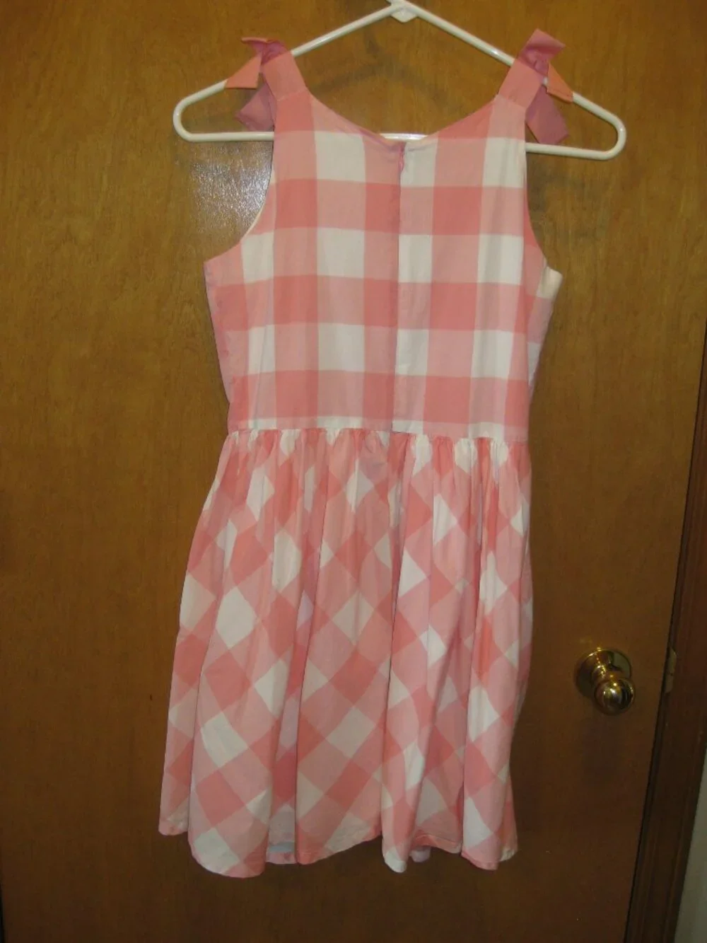 Carter's Girls Pink White Gingham Dress Size 14 Tie Shoulder Sleeveless Sundress
